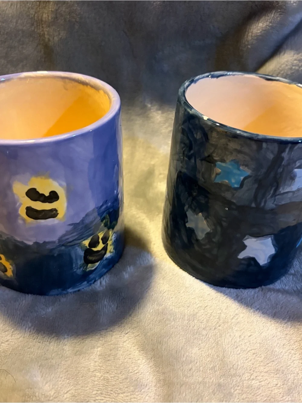 Hand-Painted star & smiley face ceramic mugs